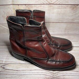 Florsheim Size 11 D Leather Short Zip Beatle Ankle Boots 17074 Brown Cherry VTG